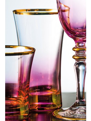 Kcd Soprano Pembe Kesme El Dekor Yaldızlı 6 Adet Desenli Su ve Meşrubat Bardak Takımı