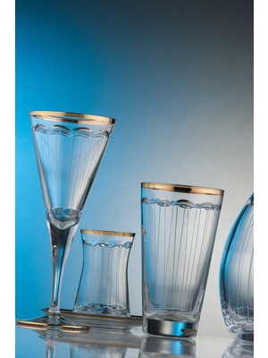 Kcd Zerafet Altın 61 Parça Cam Sofra Sunum Çeyiz Seti Su Bardak Takımı Kesme El Dekor