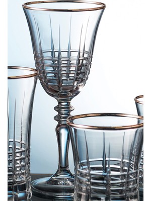 Kcd Helen Platin Kesme El Dekor Yaldızlı Desenli Cam 6 Adet Ayaklı Bardak Kadeh