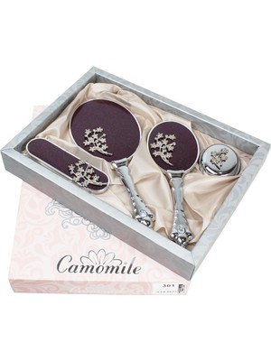 Camomile Lüks Gelin Ayna Fırça Tuvalet Takımı (Mürdüm Model 4 )