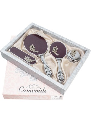 Camomile Lüks Gelin Ayna Fırça Tuvalet Takımı (Mürdüm Model 3 )