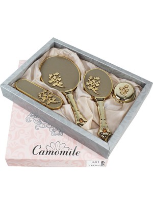 Camomile Lüks Gelin Ayna Fırça Tuvalet Takımı (Gold Model 4 )