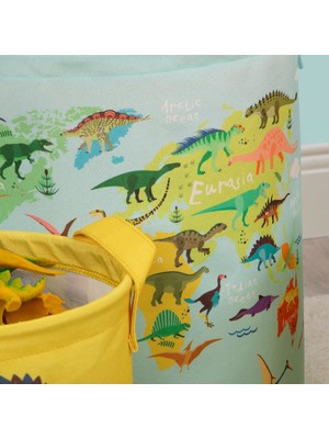 Ocean Home Textile Dinozor Baskılı Çocuk Odası Oyuncak Düzenleyici Kirli Çamaşır Sepeti 30x31 cm