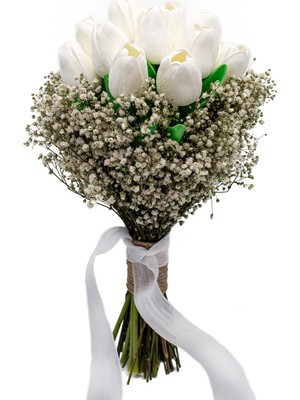 Lora Wedding 20 Adet Islak Lale Ve Kurutulmuş Cipsolu Gelin Buketi, El Buketi, Gelin Çiçeği