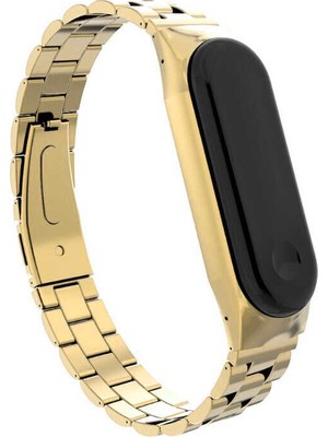 Jacquen Xiaomi Mi Band 5 Kordon Metal Katlamalı Klipsli 16 Kademeli Gold