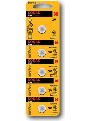 Kodak CR2016 3 Volt Ultra Lityum Para Pil 5'li