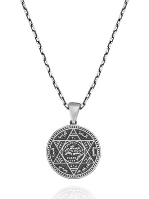 Takılingo 925 Ayar Gümüş Mini Mührü Süleyman Motifli Erkek Kolye