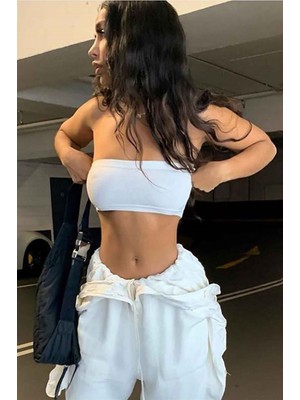 Mad Girls Straplez Beyaz Crop Top MG337 L