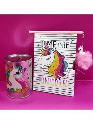 Çınar Unicorn Kilitli Hatıra ve Günlük Defteri + Unicorn Peluş Kalem + Kumbara