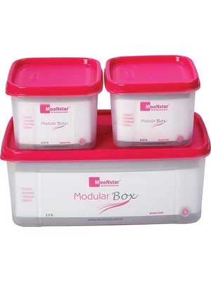 Moonstar Hava Sızdırmaz Modular Saklama KABI 2,5LT + 2X0,65LT Şeffaf ve Pembeli Tasarım