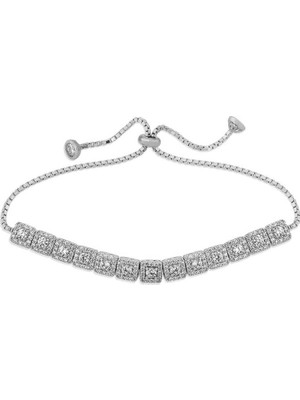 Gumush ​Kare Baget Taşlı Asansörlü Bileklik