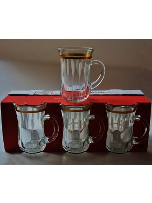 Paşabahçe Başak Keyif  Yaldızlı Damla Dekor 12 Adet Kulplu Çay Bardağı