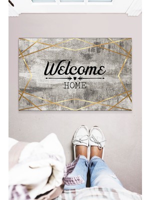 Buket Home Eskitme Welcome Home Dekoratif Kapı Önü Paspası