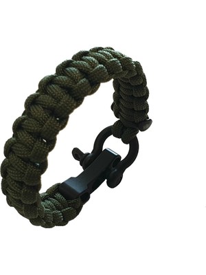 Muson Ayarlı Metal Tokalı Paracord Bileklik #yeşil Ip - Siyah