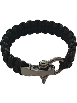 Muson Ayarlı Metal Tokalı Paracord Bileklik #siyah Ip - Met.