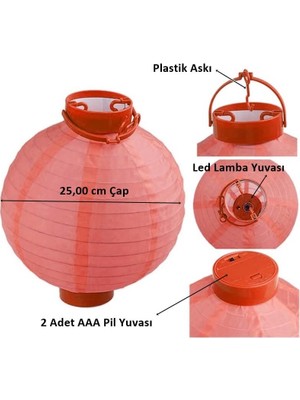 Süsle Bebek ve Parti LED Işıklı Pilli Kağıt Fener, 25,00 cm - Kırmızı