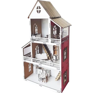 Woody Life Woodylife Kırmızı Ev Çocuk Evcilik Oyuncak Montessori Barbi Ev