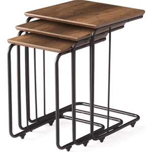 3'lü Zigon Sehpa Takımı Antik Ceviz Sehpa