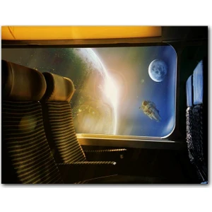 Caka Tablo Ahşap Tablo Tren Penceresinden Dünya Ay ve Astronot