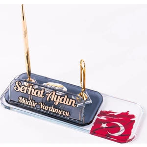 İsme Özel Türk Bayrağı Desenli Ataçlı Ofis Masa İsimliği