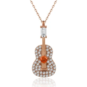 Baget Taşlı Gitar Rose Gümüş Kolye