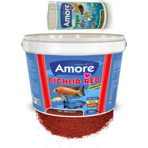 Cichlid Red 3 kg Kova + Amore Veggie Garlic Pro Chips 250ML Kutu Akvaryum Balık Yemi