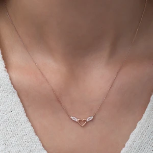 Papatya Silver 925 Ayar Gümüş Rose Kaplama Peri Kanadı Kalp Kolye
