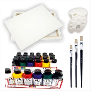 Akrilik Boya + Tuval 25 x 35 cm + Fırça 3'lü + Palet 4'lü Set