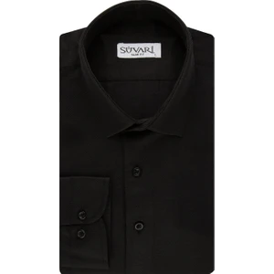 Slim Fit Armür Desenli Siyah Erkek Gömlek