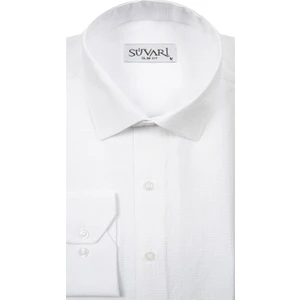 Slim Fit Armür Desenli Beyaz Erkek Gömlek