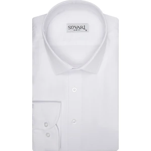 Slim Fit Armür Desenli Beyaz Erkek Gömlek