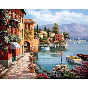 Womb Hobby Sahil Kasabası Sayılarla Boyama SetiTuvale Gerili 40 x 50 cm