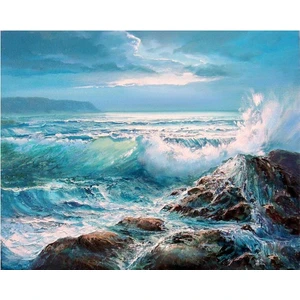Womb Hobby Hırçın Dalgalar Sayılarla Boyama SetiTuvale Gerili 40 x 50 cm