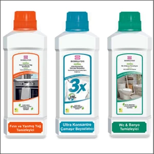 3x Çamaşır Beyazlatıcı 750 Gr + Fırın ve Yanmış Yağ Temizleyici 1000 ml + Wc Banyo Temizleyici 1000 ml