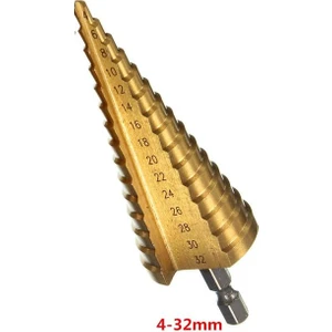 Profi̇sher 4-32 mm Yivli Kenar Hss 15 Adım Koni Matkap Uç Delik Freze Kesici Titanyum Kaplı