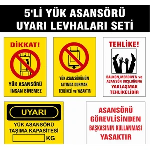 5'li Yük Asansörü Uyarı Levhaları Seti