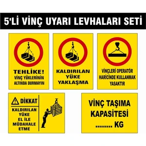 5'li Vinç Uyarı Levhaları Seti