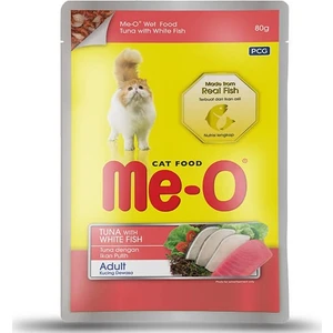 Me-O Adult Jöle Içerisinde Ton Balık ve Beyaz Balıklı Yetişkin Kedi Konservesi 80 gr