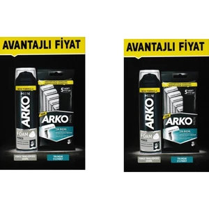 Men Tıraş Köpüğü 200 ml + Tek Bıçak 5'li Paket x 2 Adet