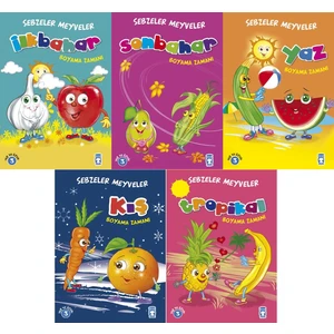 Sebzeler Meyveler 5 Kitap Boyama Seti (Ilkbahar, Sonbahar, Yaz, Kış, Tropikal)