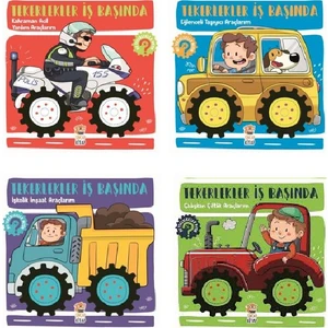 Tekerlekler Iş Başında Serisi Hareketli Tekerlekli Kitaplar 4 Lü Set (Işkolik Inşaat Araçlarım, Eğlenceli Taşıyıcı Araçlarım, Kahraman Acil Yardım Araçlarım, Çalışkan Çiftlik Araçlarım)