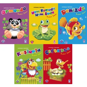 Hayvanlarla Tanışıyorum Eğitici Boyama 5 Kitap Set (Ormanda, Hem Karada Hem Suda, Denizde, Kuşlarla, Çiftlikte)