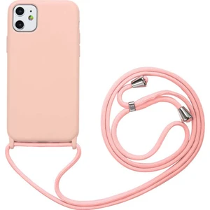 Kzy Apple iPhone 11 Kapak İpli Askılı İçi Süet Lansman Kılıf - Pembe