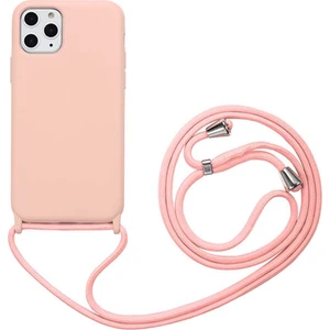 Kzy Apple iPhone 11 Pro Max  Kapak İpli Askılı İçi Süet Lansman Kılıf - Pembe