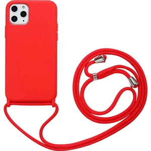 Kzy Apple iPhone 11 Pro Max  Kapak İpli Askılı İçi Süet Lansman Kılıf - Kırmızı
