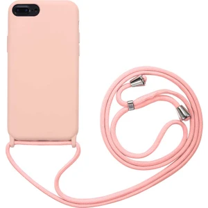 Kzy Apple iPhone 8 Plus Kapak İpli Askılı İçi Süet Lansman Kılıf - Pembe