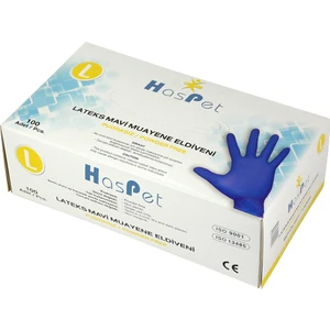 Has-Pet Latex Pudrasız Eldiven Mavi 100'lü - L