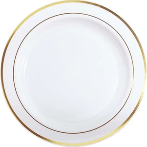 Plastik Gold Renk Işlemeli Beyaz Tabak 19 cm - 6'lı