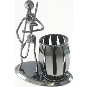 Dekoratif Trombon Çalan Adam Metal Kalemlik Masa Süsü