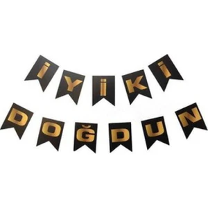 Hayaller Dükkanı Flama Bayrak Iyiki Doğdun Set Küçük Siyah P1